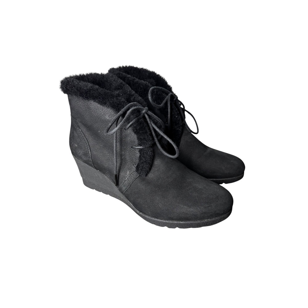 UGG Classic Jeovana Lace Up Wedge Boots Black Waterproof Leather 1017421 8.5